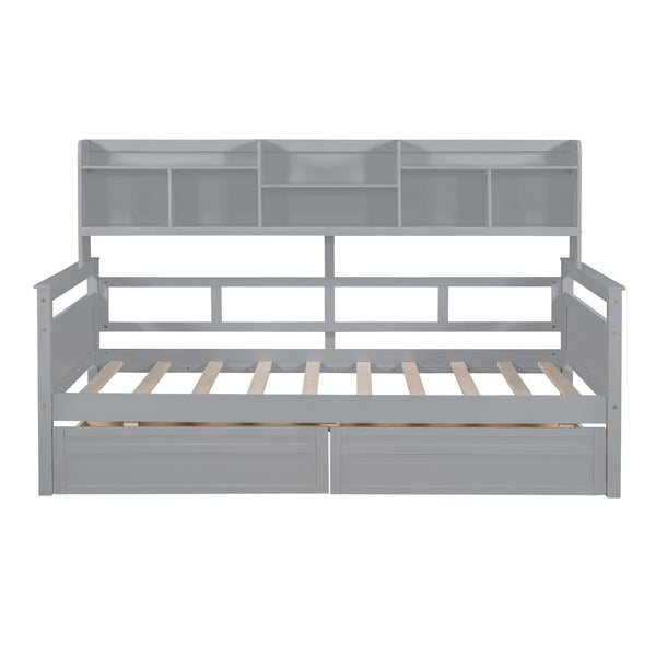 HomeRoots Gray Wood Twin Day Bed with Under-Bed Storage Drawers - Modern Versatile Design for Any Room 596430