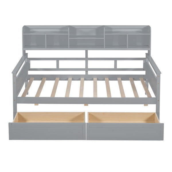 HomeRoots Gray Wood Twin Day Bed with Under-Bed Storage Drawers - Modern Versatile Design for Any Room 596430