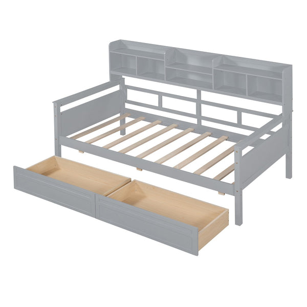 HomeRoots Gray Wood Twin Day Bed with Under-Bed Storage Drawers - Modern Versatile Design for Any Room 596430