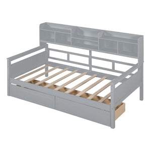 HomeRoots Gray Wood Twin Day Bed with Under-Bed Storage Drawers - Modern Versatile Design for Any Room 596430