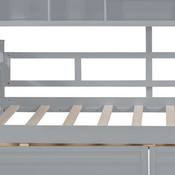 HomeRoots Gray Wood Twin Day Bed with Under-Bed Storage Drawers - Modern Versatile Design for Any Room 596430