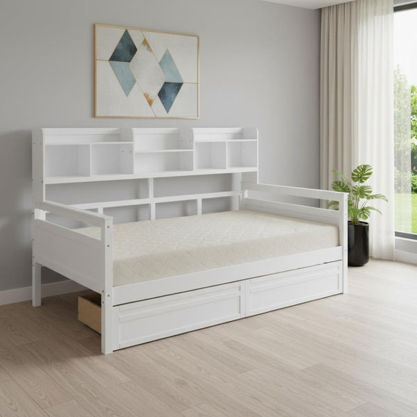 HomeRoots White Wood Twin Day Bed with Storage Drawers - Elegant Versatile Design for Guest Room or Home Office 596431