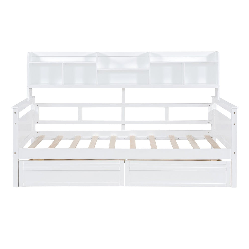 HomeRoots White Wood Twin Day Bed with Storage Drawers - Elegant Versatile Design for Guest Room or Home Office 596431