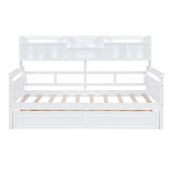 HomeRoots White Wood Twin Day Bed with Storage Drawers - Elegant Versatile Design for Guest Room or Home Office 596431