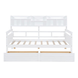 HomeRoots White Wood Twin Day Bed with Storage Drawers - Elegant Versatile Design for Guest Room or Home Office 596431