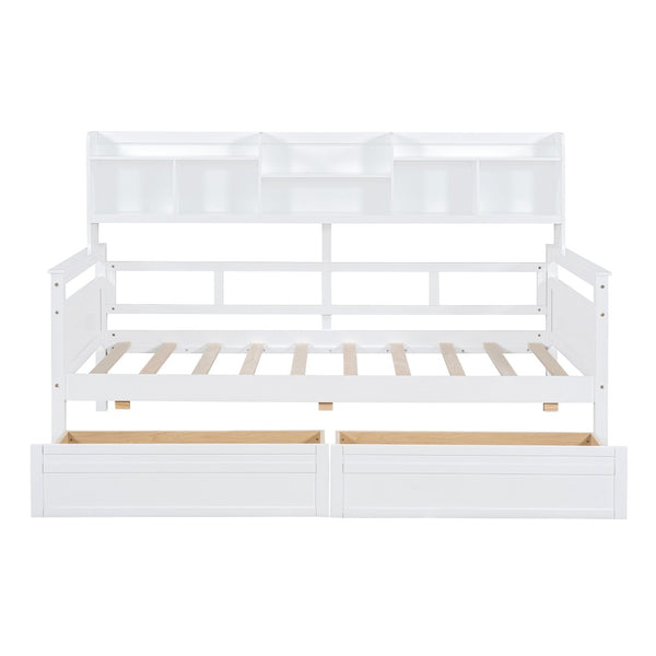 HomeRoots White Wood Twin Day Bed with Storage Drawers - Elegant Versatile Design for Guest Room or Home Office 596431