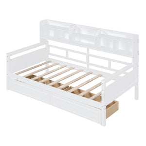 HomeRoots White Wood Twin Day Bed with Storage Drawers - Elegant Versatile Design for Guest Room or Home Office 596431