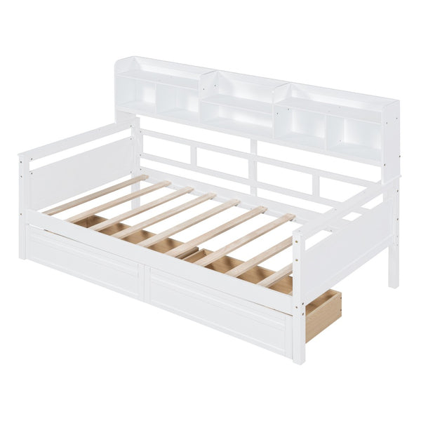 HomeRoots White Wood Twin Day Bed with Storage Drawers - Elegant Versatile Design for Guest Room or Home Office 596431