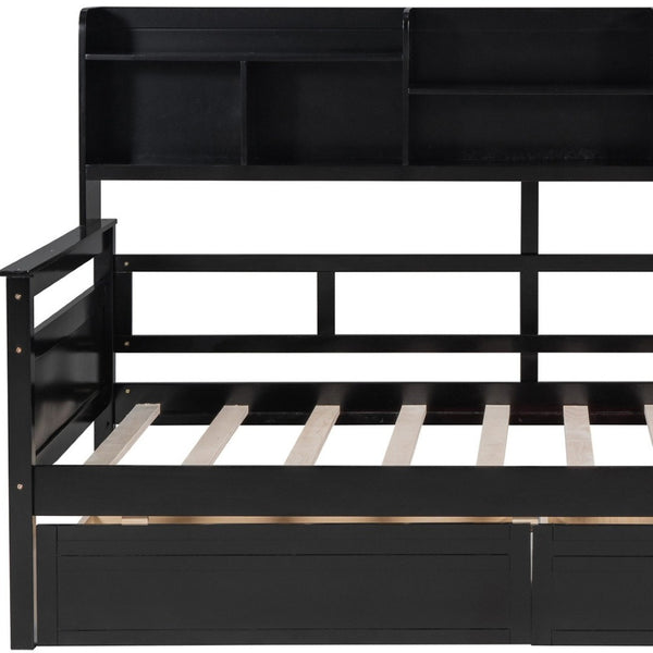 HomeRoots Espresso Twin Day Bed with Storage Drawers – Versatile Modern Design for Guest Rooms & Living Spaces 596432