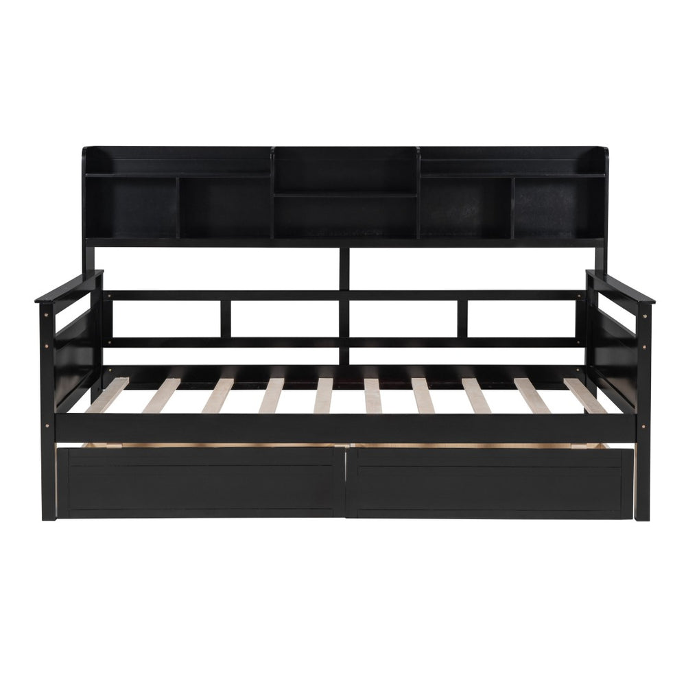HomeRoots Espresso Twin Day Bed with Storage Drawers – Versatile Modern Design for Guest Rooms & Living Spaces 596432