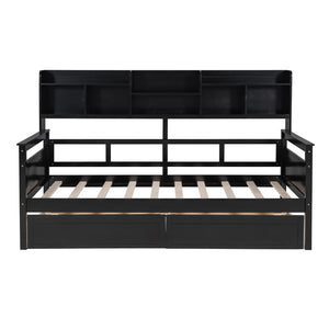 HomeRoots Espresso Twin Day Bed with Storage Drawers – Versatile Modern Design for Guest Rooms & Living Spaces 596432