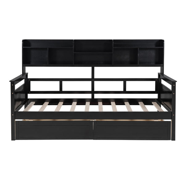 HomeRoots Espresso Twin Day Bed with Storage Drawers – Versatile Modern Design for Guest Rooms & Living Spaces 596432