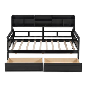 HomeRoots Espresso Twin Day Bed with Storage Drawers – Versatile Modern Design for Guest Rooms & Living Spaces 596432