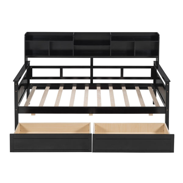 HomeRoots Espresso Twin Day Bed with Storage Drawers – Versatile Modern Design for Guest Rooms & Living Spaces 596432