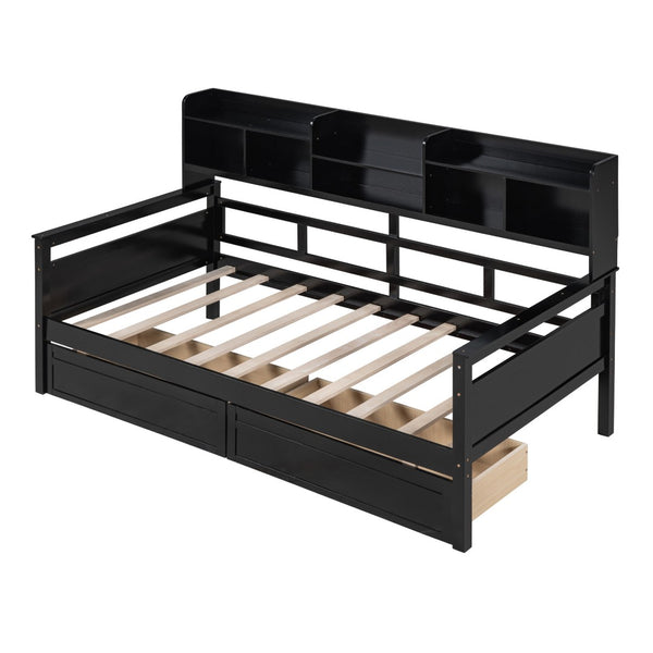 HomeRoots Espresso Twin Day Bed with Storage Drawers – Versatile Modern Design for Guest Rooms & Living Spaces 596432