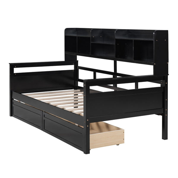 HomeRoots Espresso Twin Day Bed with Storage Drawers – Versatile Modern Design for Guest Rooms & Living Spaces 596432