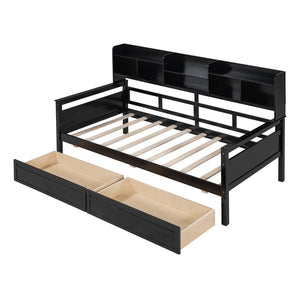 HomeRoots Espresso Twin Day Bed with Storage Drawers – Versatile Modern Design for Guest Rooms & Living Spaces 596432
