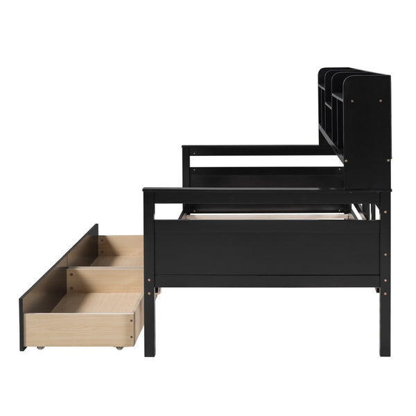 HomeRoots Espresso Twin Day Bed with Storage Drawers – Versatile Modern Design for Guest Rooms & Living Spaces 596432