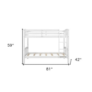 HomeRoots White Twin Over Twin Wooden Bunk Bed - Space-Saving Design with Safety Features for Shared Rooms 596433