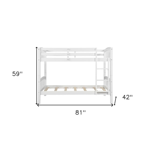 HomeRoots White Twin Over Twin Wooden Bunk Bed - Space-Saving Design with Safety Features for Shared Rooms 596433