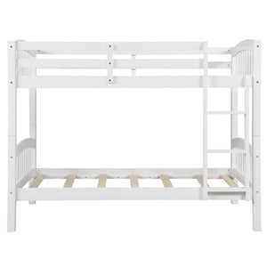 HomeRoots White Twin Over Twin Wooden Bunk Bed - Space-Saving Design with Safety Features for Shared Rooms 596433