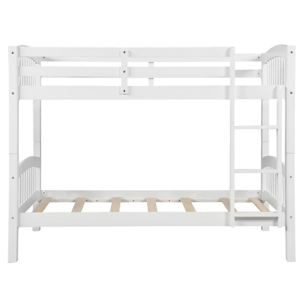 HomeRoots White Twin Over Twin Wooden Bunk Bed - Space-Saving Design with Safety Features for Shared Rooms 596433