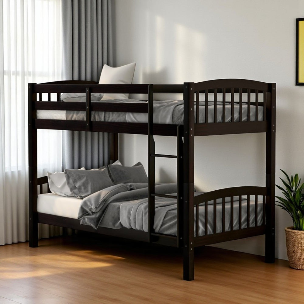 HomeRoots Espresso Twin Over Twin Wood Bunk Bed - Stylish, Space-Saving Solution with Safety & Durability Features 596434