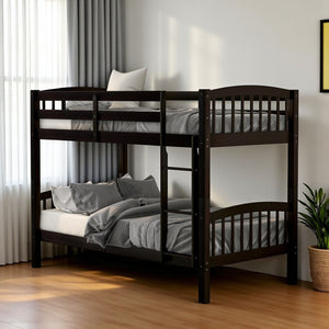 HomeRoots Espresso Twin Over Twin Wood Bunk Bed - Stylish, Space-Saving Solution with Safety & Durability Features 596434