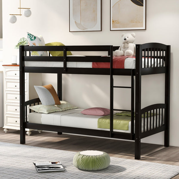 HomeRoots Espresso Twin Over Twin Wood Bunk Bed - Stylish, Space-Saving Solution with Safety & Durability Features 596434
