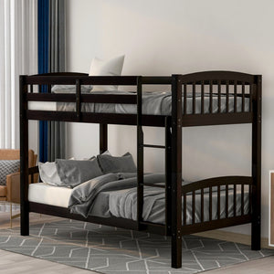 HomeRoots Espresso Twin Over Twin Wood Bunk Bed - Stylish, Space-Saving Solution with Safety & Durability Features 596434