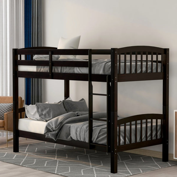 HomeRoots Espresso Twin Over Twin Wood Bunk Bed - Stylish, Space-Saving Solution with Safety & Durability Features 596434