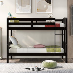 HomeRoots Espresso Twin Over Twin Wood Bunk Bed - Stylish, Space-Saving Solution with Safety & Durability Features 596434