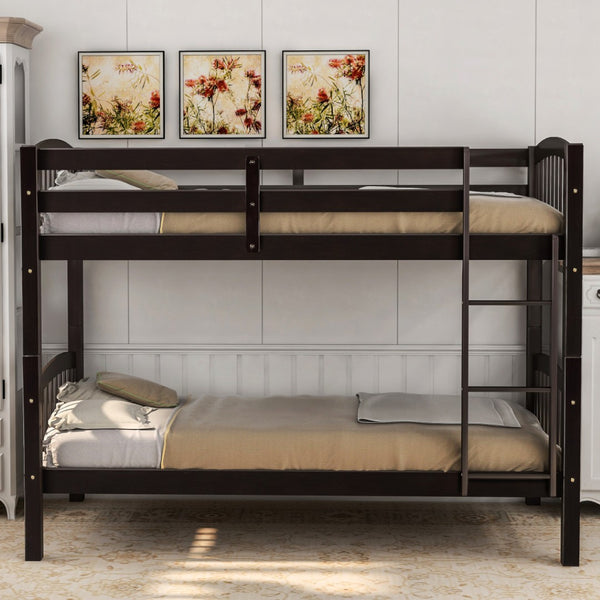 HomeRoots Espresso Twin Over Twin Wood Bunk Bed - Stylish, Space-Saving Solution with Safety & Durability Features 596434