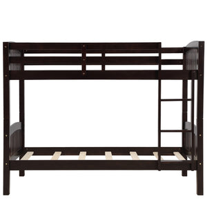 HomeRoots Espresso Twin Over Twin Wood Bunk Bed - Stylish, Space-Saving Solution with Safety & Durability Features 596434