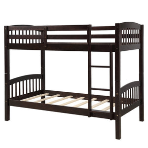 HomeRoots Espresso Twin Over Twin Wood Bunk Bed - Stylish, Space-Saving Solution with Safety & Durability Features 596434