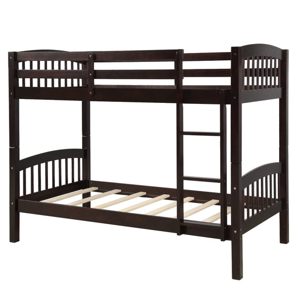 HomeRoots Espresso Twin Over Twin Wood Bunk Bed - Stylish, Space-Saving Solution with Safety & Durability Features 596434