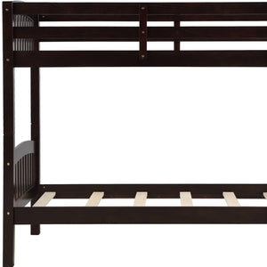HomeRoots Espresso Twin Over Twin Wood Bunk Bed - Stylish, Space-Saving Solution with Safety & Durability Features 596434