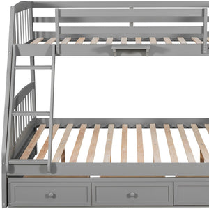 HomeRoots Gray Twin Over Full Solid Wood Bunk Bed with Storage Stairs, Drawers, and Safe Design for All Ages 596435