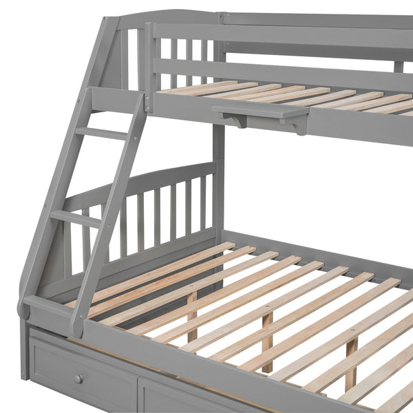 HomeRoots Gray Twin Over Full Solid Wood Bunk Bed with Storage Stairs, Drawers, and Safe Design for All Ages 596435