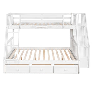 HomeRoots White Twin Over Full Bunk Bed with Storage Stairs, Guardrails & Versatile Design for Kids' Rooms 596436