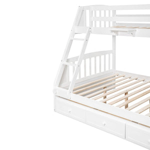 HomeRoots White Twin Over Full Bunk Bed with Storage Stairs, Guardrails & Versatile Design for Kids' Rooms 596436