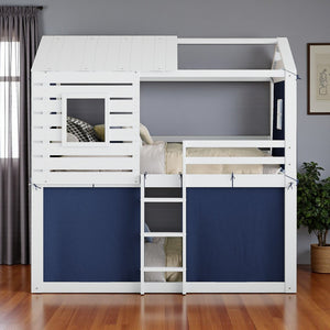 HomeRoots Blue Twin Over Twin Wooden Bunk Bed for Dollhouse - Charming, Space-Saving, and Versatile Design! 596438