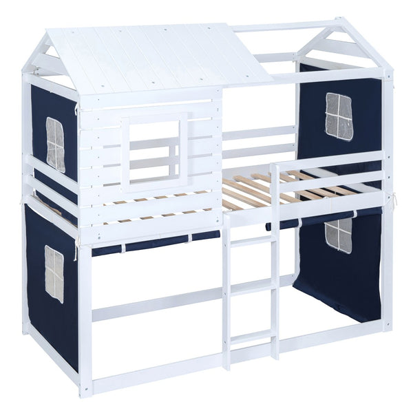 HomeRoots Blue Twin Over Twin Wooden Bunk Bed for Dollhouse - Charming, Space-Saving, and Versatile Design! 596438