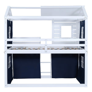 HomeRoots Blue Twin Over Twin Wooden Bunk Bed for Dollhouse - Charming, Space-Saving, and Versatile Design! 596438