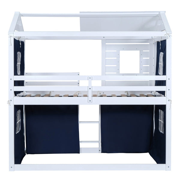 HomeRoots Blue Twin Over Twin Wooden Bunk Bed for Dollhouse - Charming, Space-Saving, and Versatile Design! 596438