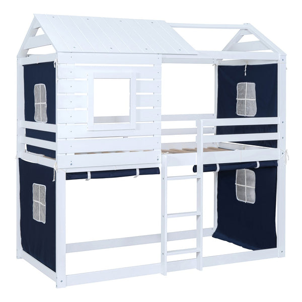 HomeRoots Blue Twin Over Twin Wooden Bunk Bed for Dollhouse - Charming, Space-Saving, and Versatile Design! 596438