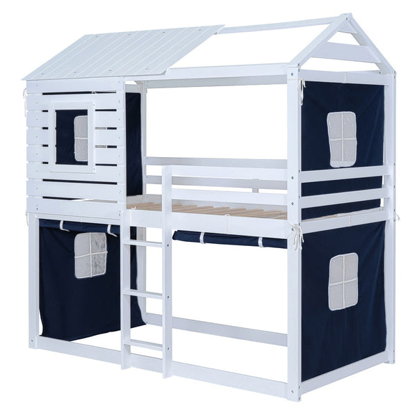 HomeRoots Blue Twin Over Twin Wooden Bunk Bed for Dollhouse - Charming, Space-Saving, and Versatile Design! 596438