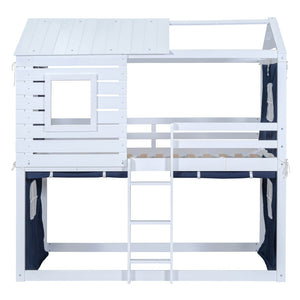 HomeRoots Blue Twin Over Twin Wooden Bunk Bed for Dollhouse - Charming, Space-Saving, and Versatile Design! 596438