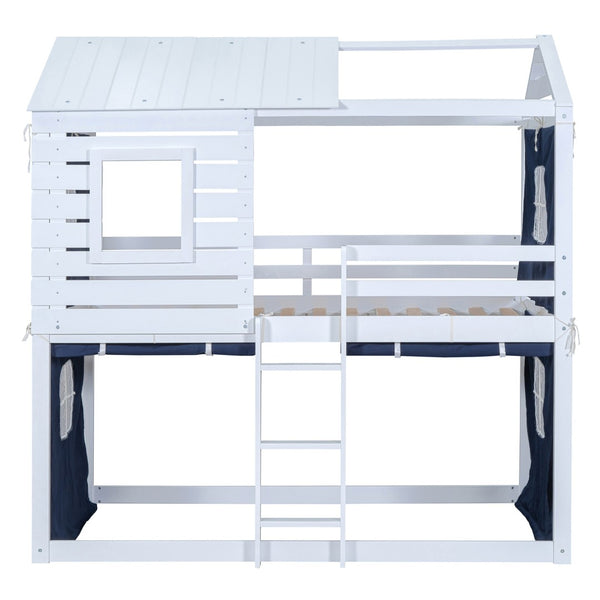 HomeRoots Blue Twin Over Twin Wooden Bunk Bed for Dollhouse - Charming, Space-Saving, and Versatile Design! 596438