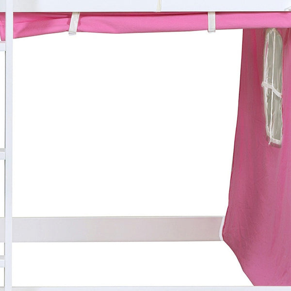 HomeRoots White Twin Over Twin Dollhouse Bunk Bed - Charming, Space-Saving Design with Safety Features Included! 596439